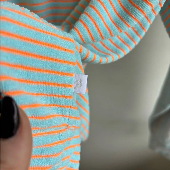Peloton Turquoise and Orange Striped Terry Cloth 1/2 Zip - Picture 4 of 5